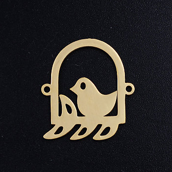 201 Stainless Steel Links connectors, Bird with Birdcage, Golden, 23x20.5x1mm, Hole: 1.4mm