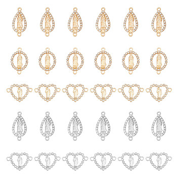 50pcs 5 styles Religion Alloy Connector Charms, with Crystal Rhinestone, Mixed Links with Virgin Pattern, Platinum & Golden, 23~24.5x12~15x2mm, Hole: 1.6~1.8mm, 10pcs/style