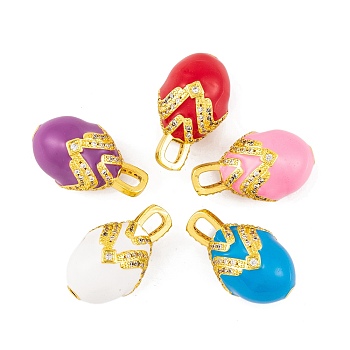 Brass Micro Pave Cubic Zirconia Pendants, with Enamel, Real 18K Gold Plated, Egg Oval Charms, Mixed Color, 24.5x14mm, Hole: 3.5x4.5mm