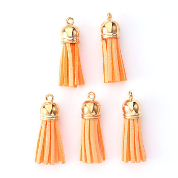 Faux Suede Tassel Pendant Decorations, with CCB Plastic Cord Ends, Light Gold, Sandy Brown, 33~35x10mm, Hole: 2.5mm