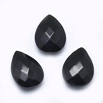 Natural Black Agate Cabochons, Faceted, teardrop, Dyed & Heated, 17~18x12.5x4.5~6mm