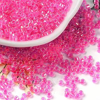 Glass Seed Beads, Opaque Colours Rainbow, Cylinder, Deep Pink, 2.5x2mm, Hole: 1.4mm