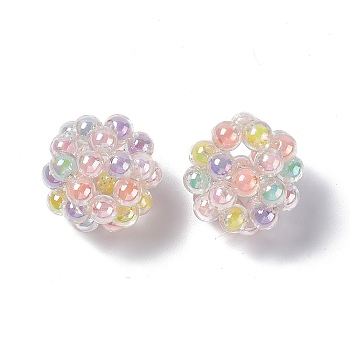 Handmade Transparent Plastic Woven Beads, Bead in Bead, Round, Pink, 32mm, Hole: 6mm