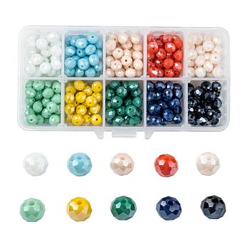 Electroplate Glass Beads Strands, Pearl Luster Plated, Faceted, Rondelle, Mixed Color, 8x6mm, Hole: 1mm, 10colors, 40pcs/color, 400pcs/box