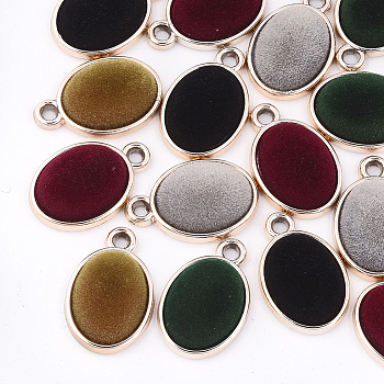 UV Plating Acrylic Pendants, Flocky, Oval, Mixed Color, Light Gold, 22.5x14.5x7mm, Hole: 2mm