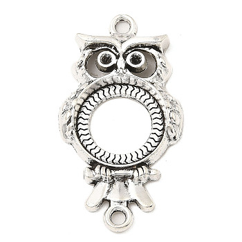 Tibetan Style Alloy Cabochon Connector Settings, Open Back Settings, Owl, Nickel, Antique Silver, Tray: 14mm, 37x19.5x3mm, Hole: 2mm, about 395pcs/1000g