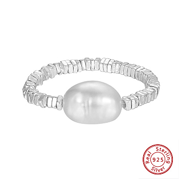 925 Sterling Silver with Natural Baroque Pearls Rings, Oval, Platinum, Inner Diameter: 18mm