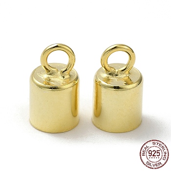 925 Sterling Silver Cord Ends, End Caps, Column, Golden, 8x5mm, Hole: 1.8mm, Inner Diameter: 4mm