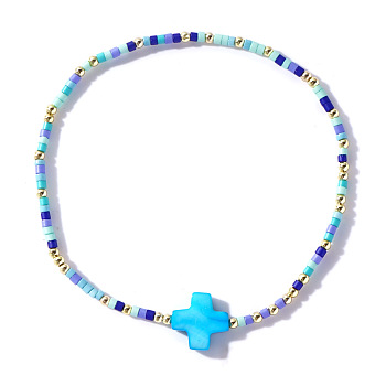 Bohemian Style Colorful Beaded Handmade Glass Cross Link Bracelet for Women