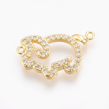Brass Micro Pave Cubic Zirconia Links connectors, Lead Free & Cadmium Free & Nickel Free, Long-Lasting Plated, Piggy Findings, Clear, Real 18K Gold Plated, 12x19x2mm, Hole: 1mm