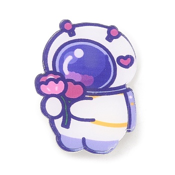 Cartoon Style Acrylic Brooches, with 201 Stainless Steel Pins, Astronaut & Flower, 31.5x23x6.5mm