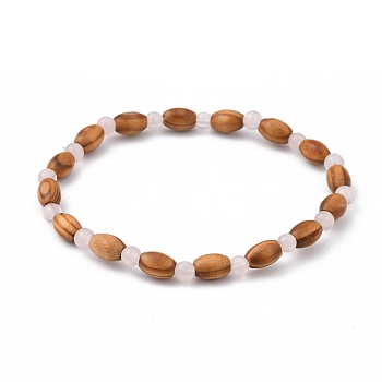 Stretch Beaded Bracelets, with Wood Beads and Natural Rose Quartz Beads, Inner Diameter: 2-1/4 inch(5.6cm)
