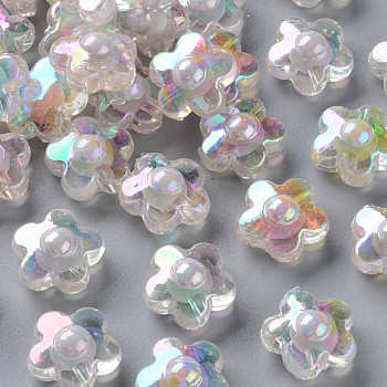 Transparent Acrylic Beads, Bead in Bead, AB Color, Flower, WhiteSmoke, 16.5x17x9.5mm, Hole: 2.5mm, about 390pcs/500g