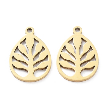 Ion Plating(IP) 316L Surgical Stainless Steel Pendants, Leaf Charm, Real 18K Gold Plated, 17x11.5x1mm, Hole: 1.2mm