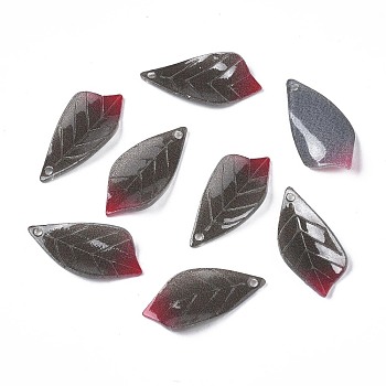 Plastic Pendants, Leaf, Gray, 22~23.5x11~12x2.5~3mm, Hole: 1~1.5mm
