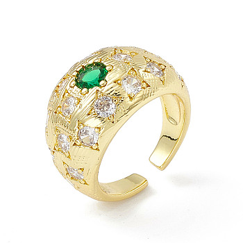 Cubic Zirconia Dome Open Cuff Ring, Golden Brass Jewelry for Women, Lime, Inner Diameter: 17.2mm