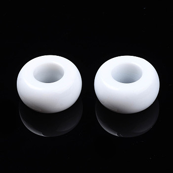 Opaque Acrylic European Beads, Large Hole,Ring, White, 20x10mm, Hole: 9mm