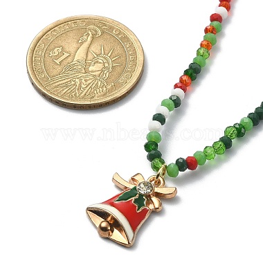 Christmas Theme Alloy Enamel Pendant Necklace with Glass Beaded Chains(NJEW-JN04338)-5