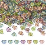 250Pcs 5 Colors Plating Transparent Acrylic Beads, Golden Metal Enlaced, Leaf, Mixed Color, 10.5x13x4.5mm, Hole: 1.8mm, 50pcs/color(OACR-YW0002-19)