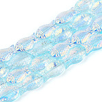 Transparency Electroplate Glass Beads Strands, Fish, AB Color Plated, Half Plated, Sky Blue, 15x8.1x5mm, Hole: 0.9~1mm, about 55pcs/strand, 25.59''(65cm)(GLAA-T023-40A-03)