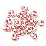 Handmade Porcelain Enamel Beads, Hand Painted Ceramic Beads, Famille Rose Porcelain, Heart Shape, Flower, 14.5~15x14.5~15x7~8mm, Hole: 3~3.3mm(PORC-K011-02A)