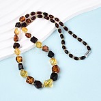 Natural Amber Nuggets and Rice Graduated Beaded Necklaces, with Brass Screw Clasps, platinum, 19.61 inch(49.8cm)(NJEW-T019-07)