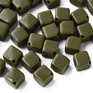 Opaque Acrylic Beads, Cube, Dark Olive Green, 13x14.5x14.5mm, Hole: 2mm, about 530pcs/500g(MACR-S373-135-A11)