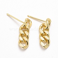 Brass Cuban Link Chain Shape Danlge Stud Earrings, Drop Earrings for Women, Cadmium Free & Lead Free, Real 14K Gold Plated, 18x5.5x2.5mm, Pin: 0.8mm(EJEW-C015-01G)