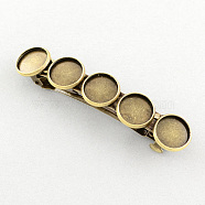 Iron Hair Barrette Findings, Vintage Hair Accessories, with Brass Tray, Antique Bronze, 71x14mm, tray: 12mm(MAK-S011-FN002AB)