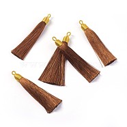 Nylon Tassel Big Pendants, with Iron Findings, Golden, Saddle Brown, 86x9.5mm, Hole: 3x5mm(FIND-F008-F06)