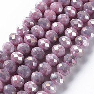 Opaque Baking Painted Glass Beads Strands, Faceted, Rondelle, Old Rose, 10x8mm, Hole: 1.5mm, about 63pcs/strand, 21.06 inch~21.26 inch(53.5~54cm)(EGLA-N006-006A)