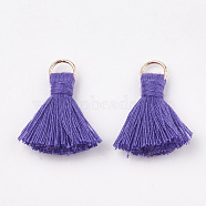 Polycotton(Polyester Cotton) Tassel Pendant Decorations, with Iron Findings, Light Gold, Medium Purple, 20~30x7~8mm, Hole: 5mm(FIND-S280-05)