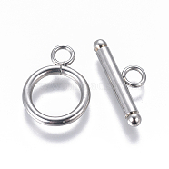 304 Stainless Steel Toggle Clasps, Ring, Stainless Steel Color, 18.5x13.5x2mm, Hole: 3mm, Inner Diameter: 9.5mm, Bar: 21x8x3mm, Hole: 3mm(STAS-I120-11B-P)