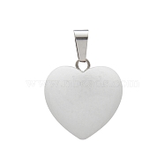 Natural White Jade Charms, with Silver Tone Metal Findings, Heart, 16x6mm(HEAR-PW0001-057-03)