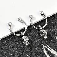 Skull 316 Surgical Stainless Steel Dangle Half Hoop Earrings for Women, Antique Silver, 22x4.5mm(EJEW-G416-48AS)