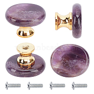 Natural Amethyst Drawer Knobs, Oval Shaped Drawer Pulls Handle, Iron Screw, for Home, Cabinet, Cupboard and Dresser, Platinum & Golden, 27x23x18mm(FIND-WH0056-40P-10)