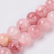 Natural Colorful Green Jade Beads Strands, Dyed, Round, Misty Rose, 12mm, Hole: 1mm, about 33pcs/strand, 14.5 inch(37cm)(G-G757-02-12mm)