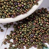 MIYUKI Round Rocailles Beads, Japanese Seed Beads, 8/0, (RR2035) Matte Metallic Khaki Iris, 3mm, Hole: 1mm, about 422~455pcs/10g(X-SEED-G008-RR2035)