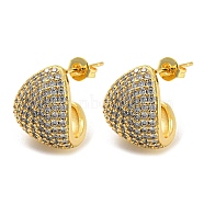 Brass Micro Pave Cubic Zirconia Stud Earrings, Teardrop, Real 16K Gold Plated, 16x13.5mm(EJEW-C066-11G)