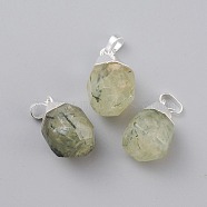 Natural Prehnite Pendants, with Brass Bails, Faceted, Teardrop, Silver Color Plated, 19~21x12~14x11~15mm, Hole: 5x3mm(G-G845-07S-09)