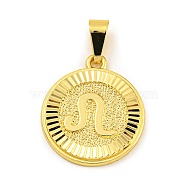 Brass Pendants, Real 18K Gold Plated, Flat Round with Constellations, Lion, 24x20.5x2mm, Hole: 8x3.5mm(KK-P263-14G-03)