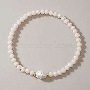 Faceted Rondelle Glass Beaded Stretch Bracelets for Women, with Imitation Pearl, White(KV3959-1)