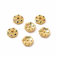 Brass Bead Caps, with Rhinestones, 6-Petal, Flower, Real 18K Gold Plated, 8x2mm, Hole: 1.5mm(KK-A178-07G)