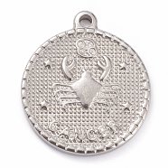 304 Stainless Steel Pendants, Flat Round with Constellation, Cancer, 29x26x3mm, Hole: 2mm(X-STAS-O140-02P-K)