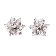 Acrylic Rhinestone Flower Flat Back Cabochons, with Brass Findings, Platinum, Clear, 24x7mm(RSB027-06)