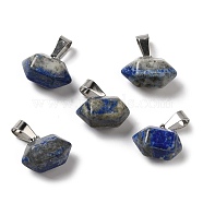 Natural Lapis Lazuli Pointed Pendants, Faceted Bullet Charms, with Platinum Tone Iron Snap on Bails, 12.5~13x15.5~17x9~10mm, Hole: 7x3.5mm(G-K335-03P-19)