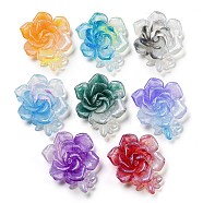 Luminous Transparent Epoxy Resin Decoden Cabochons, Glow in the Dark Flower with Glitter Powder, Mixed Color, 45.5x40x14mm(CRES-M032-04J)