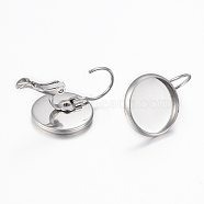 304 Stainless Steel Leverback Earring Findings, Flat Round, Stainless Steel Color, 22x16mm, Pin: 0.8mm, Tray: 14mm(STAS-H423-01P)