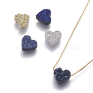 Brass Pendant Necklaces, with Druzy Resin and Box Chains, Heart, Golden, Mixed Color, 17.71 inch(45cm), Pendant: 8.5x9.5x3.5mm(NJEW-I105-04G)