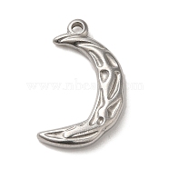 Non-Tarnish 304 Stainless Steel Pendants, Moon Charms, Stainless Steel Color, 20x12x3mm, Hole: 1.6mm(STAS-R223-07)